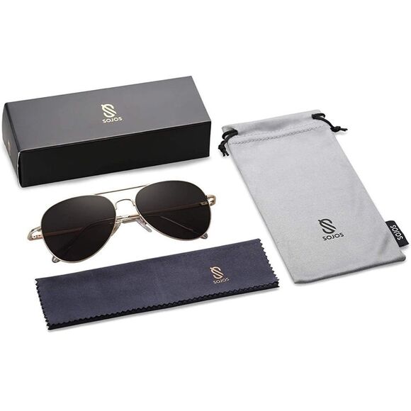 NIB SOJOS Classic Aviator Polarized Retro Style Sunglasses, Gold/Green - Picture 5 of 11